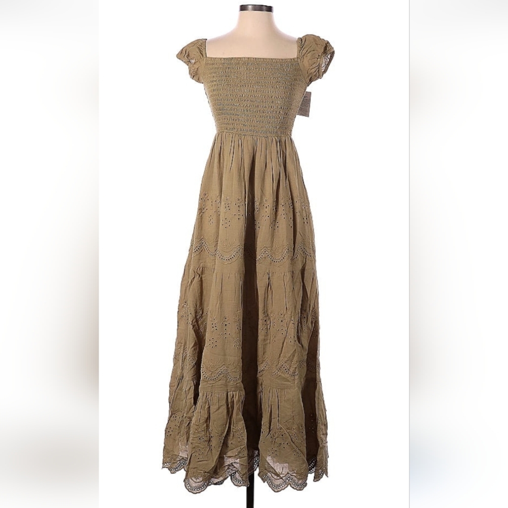 Green Smocked Tiered Maxi Sundress